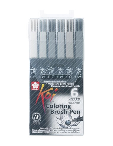 KOI Coloring Brush Pen Set 6 Grey